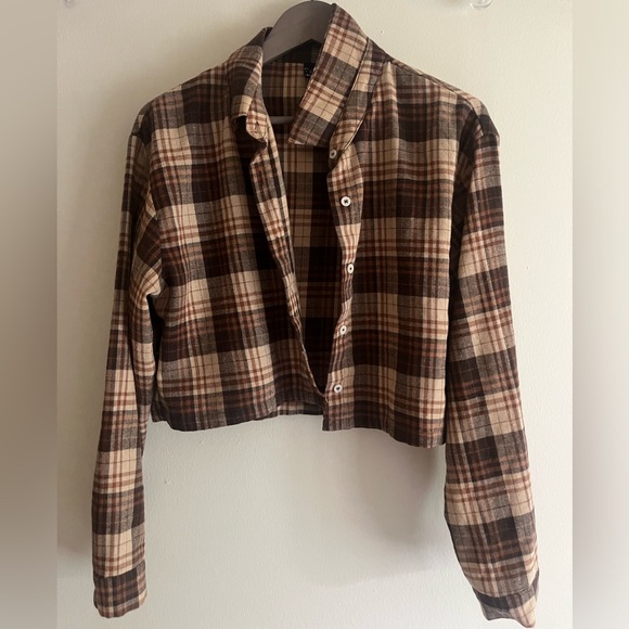 Windsor Tops - Windsor Tan and Brown Plaid Crop Top